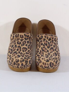 Dansko Professional Brown Black Leopard Print Suede Clogs